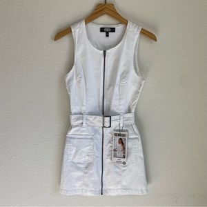 Rewash white denim zipper front mini dress